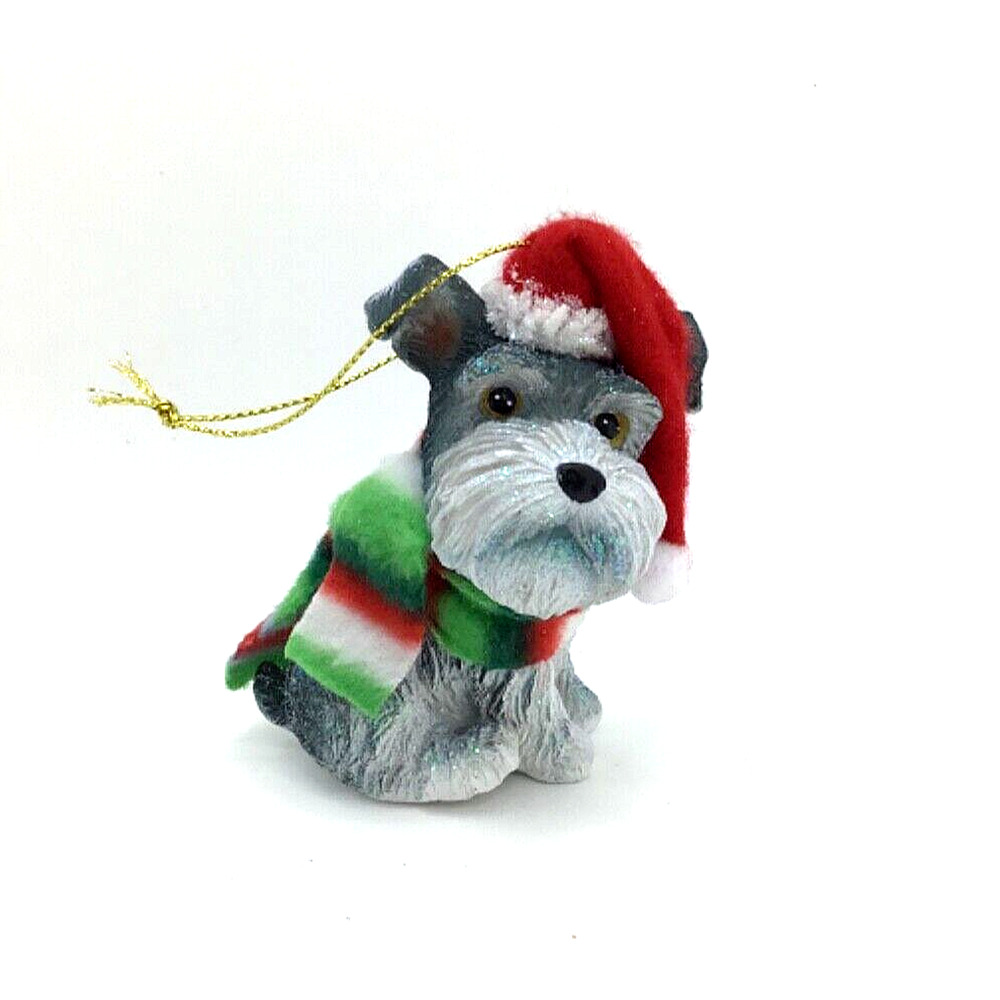 Schnauzer‎ Dog Christmas Ornament with Santa Hat & Scarf Holiday Tree Decor